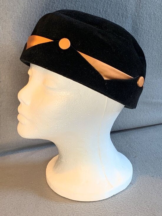 Jewel Ladies Black Velvet & Brown Satin Hat Size 22 Vintage main image 9